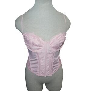 Forever 21 Pink Lace Mesh Corset Bustier Top Medium Sheer Floral Y2K Style